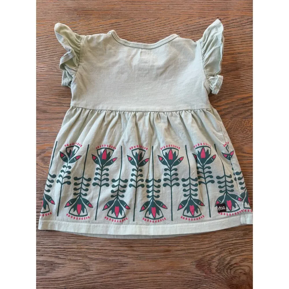 Tea Collection Folk Floral Border Print Flutter Sleeve Top Girls 9-12M - Picture 4 of 4